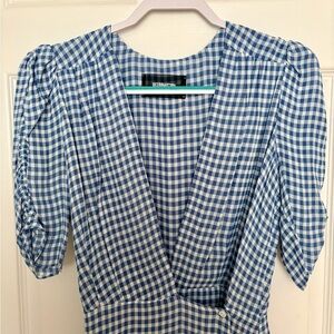 REFORMATION Hot Girl Summer Blue & White Gingham Wrap Mini Dress Size L